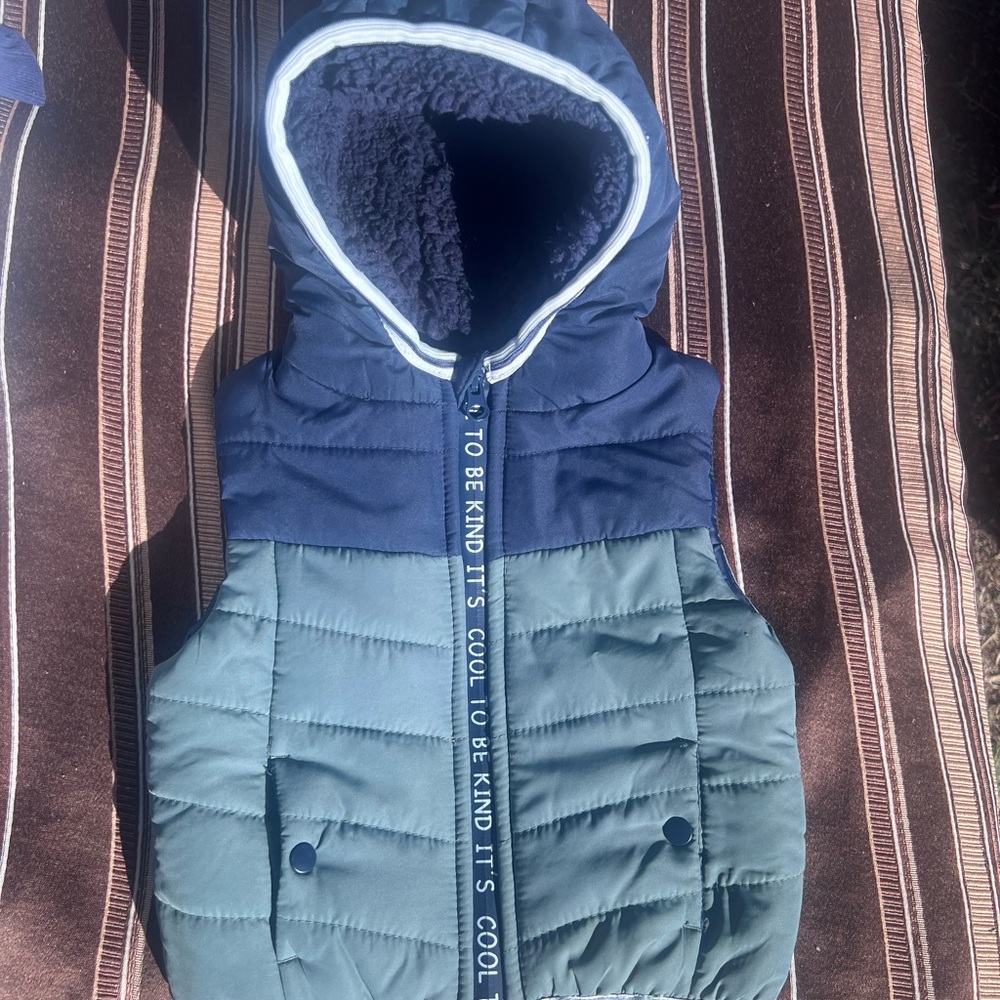 Stylish Navy and Teal Kids Hooded Vest